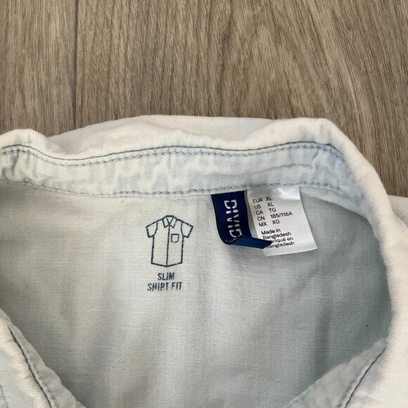 H&M Collar Shirt Men's XL Blue Denim Jean Snap Down Cowboy Short Sleeve Pockets - Picture 3 of 4